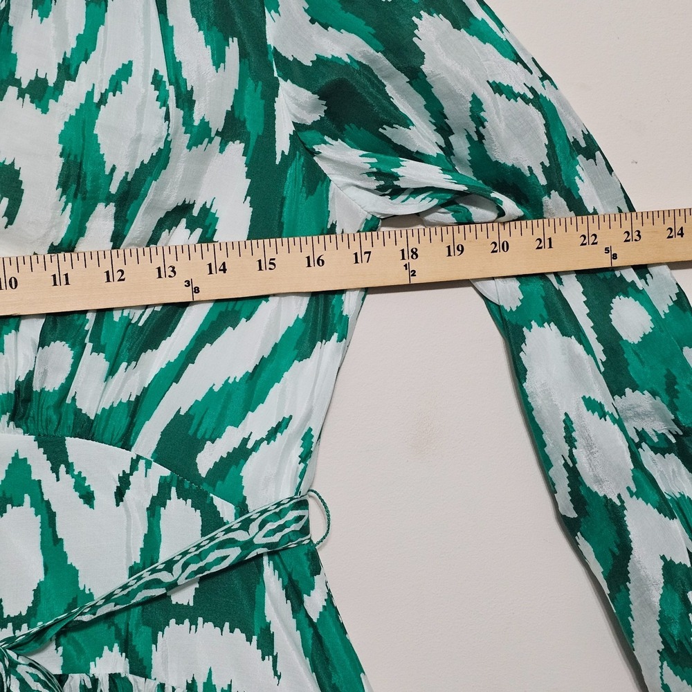 Alexis Marie Dress 8 White Green Vneck Long Sleeves Knee-length Tiered Belt 0714 - Picture 2 of 15